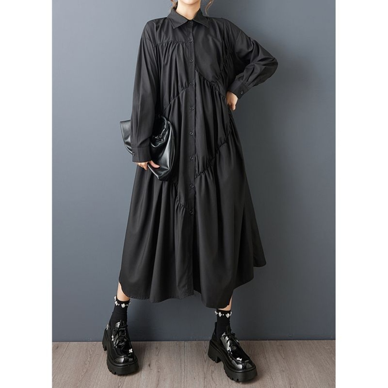 曲線 ギャザー ワンピース  00326