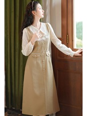 【0163】Fake Layered Jumper Skirt Long Sleeve Dress