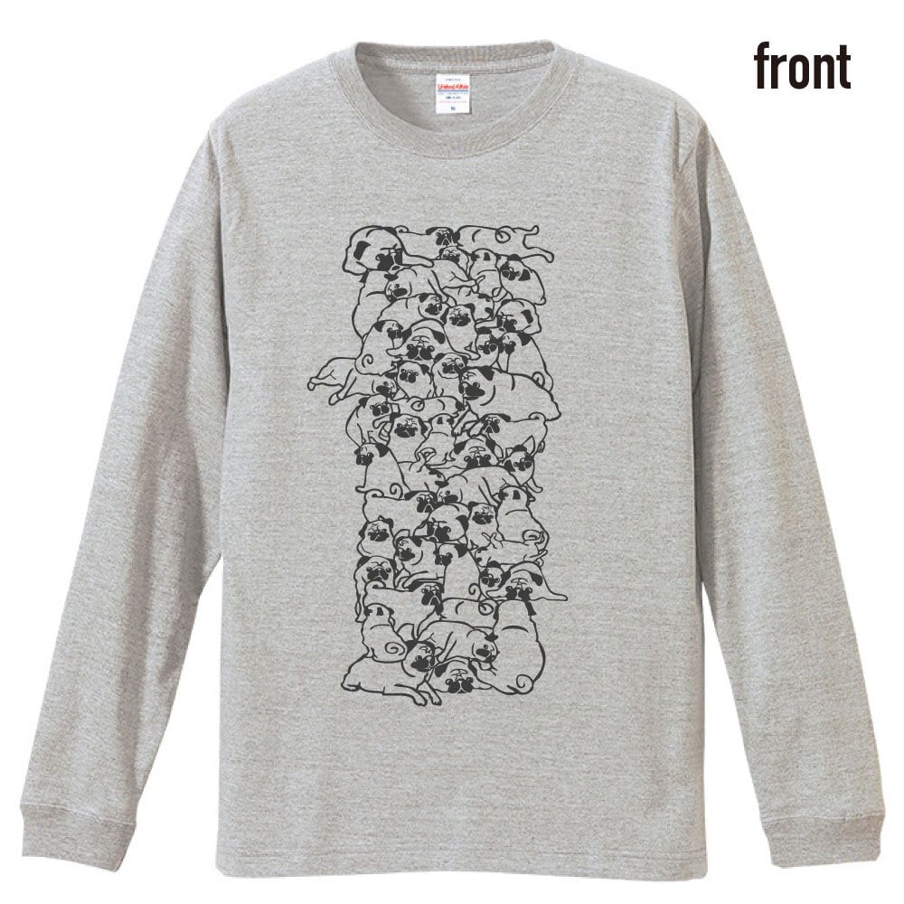 パグだらけ長袖Tシャツ【ミックスグレー】