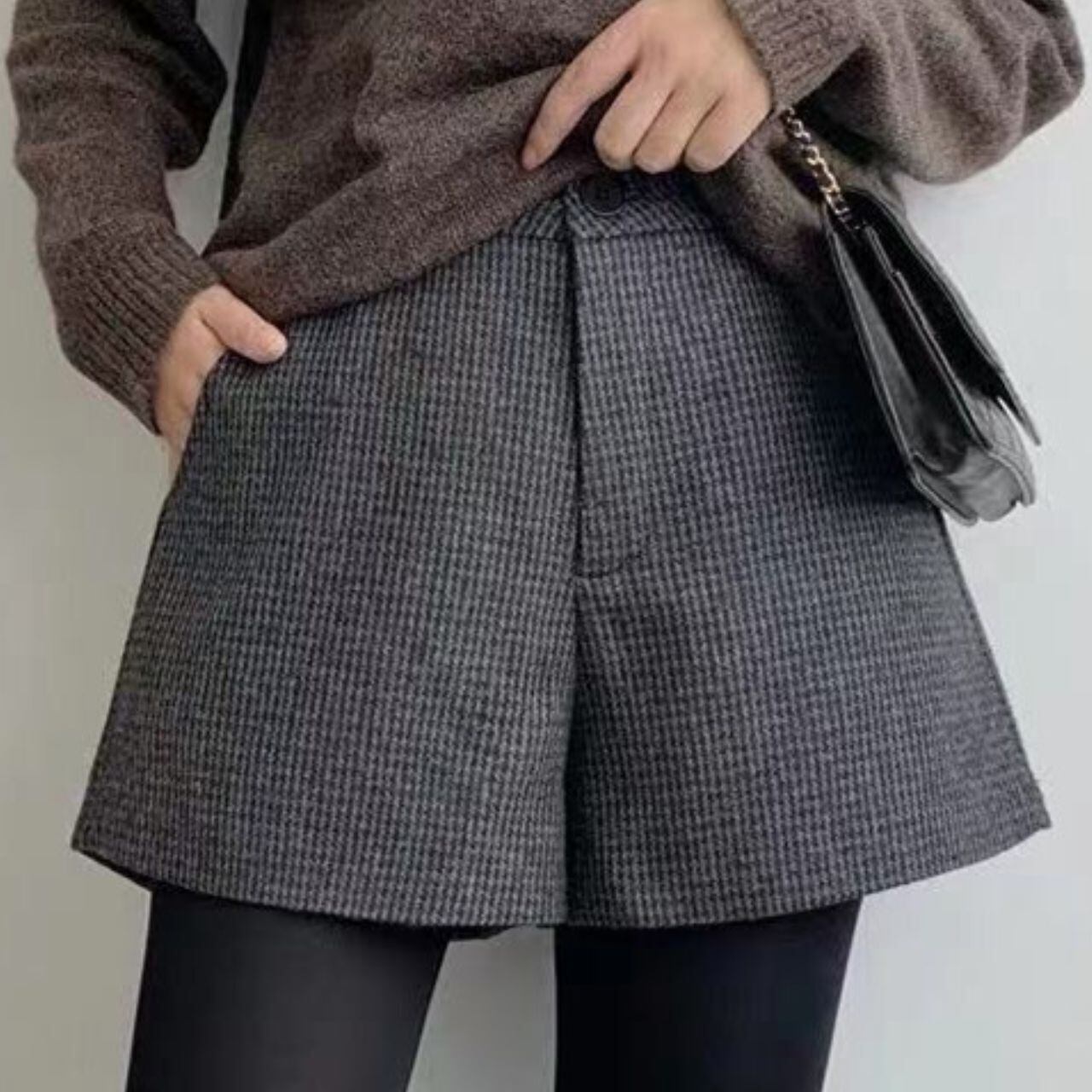 チェック柄ウールライク ショートパンツ Ln00422