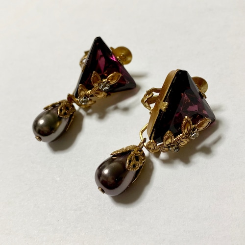 Vintage Purple Bijoux & Faux Pearl Dangle Earrings
