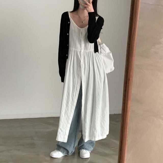 【予約販売】キャミソールワンピース レディース ロングワンピース 前ボタン ホワイト ブラック フェミニン 体型カバー こなれ感 ワンピ 大人可愛い シンプル おしゃれ 韓国 旅行 バカンス 春 夏 トレンド フリー