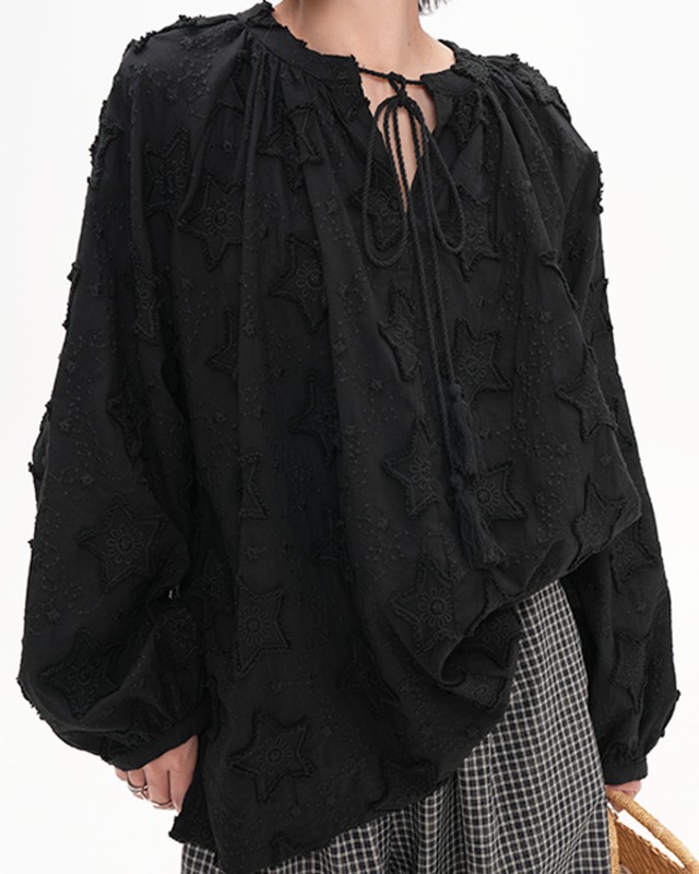 V-neck strap embroidered blouse　TH3560