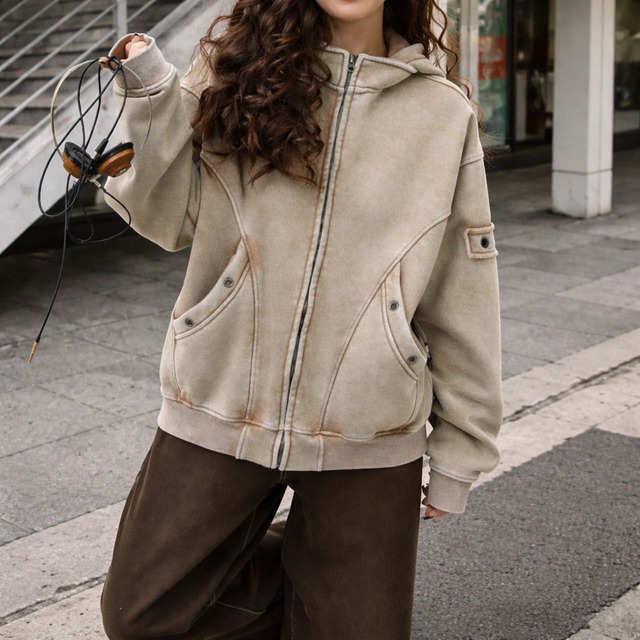 ステッチラインギミックジップパーカー   R00814