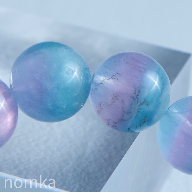 サゲニティックキャンディフローライト(デンドライト内包)【14mm /稀少＆高品質/中国 湖南省産】 一連ブレスレット nbra-0098