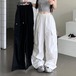 2024春夏パンツ ロング丈 ポケット ワイド ストレート ウエストゴム ハイウエスト 美脚効果 脚長効果 細見え 夏 白 黒 おしゃれ かわいい 韓国ファッション レディース お出かけ