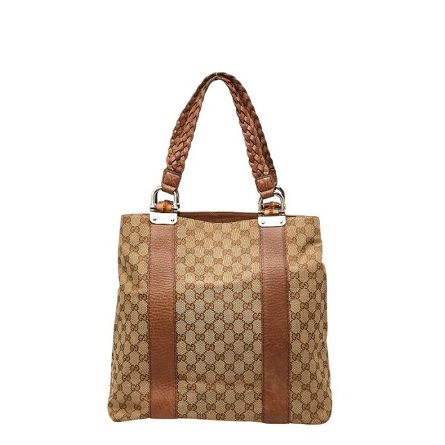 グッチ GGキャンバス バンブー トートバッグ 232946 ベージュ ブラウン キャンバス レザー レディース GUCCI 【中古】
