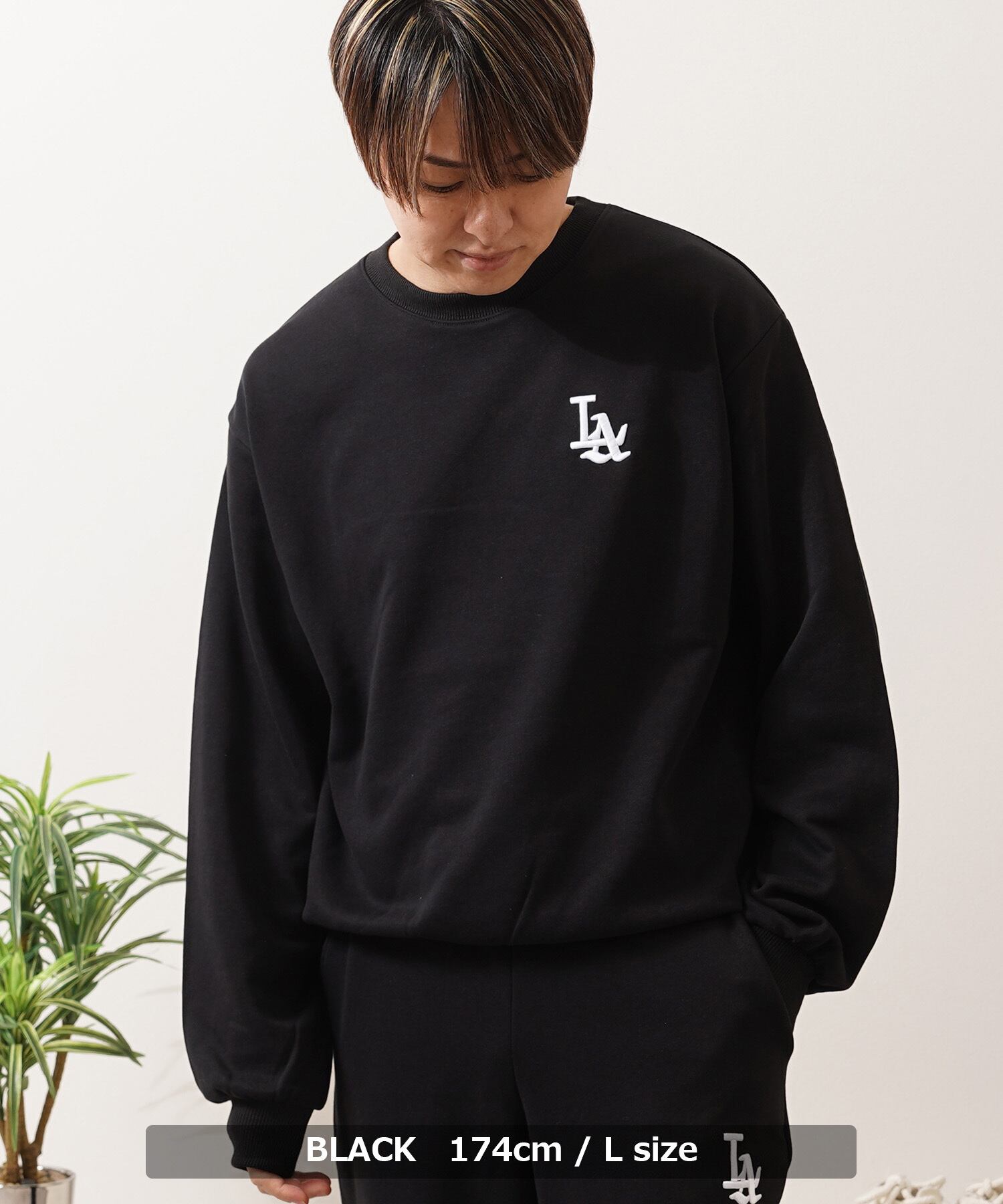 ESSENTIALS ブラック スウェット L ◇LA ロゴ刺繍 ルーズスウェット◇ yo-22009 | 1111clothing