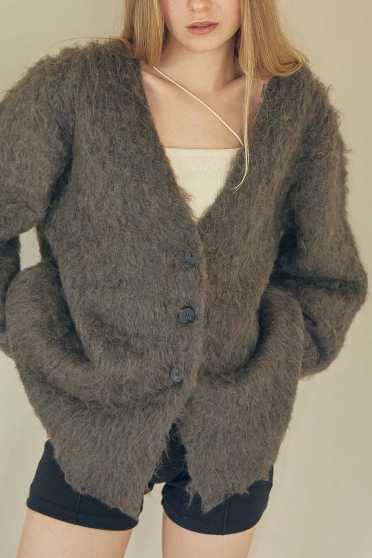 DU240716 Shaggy 2way knit cardigan【charcoal残り7点】