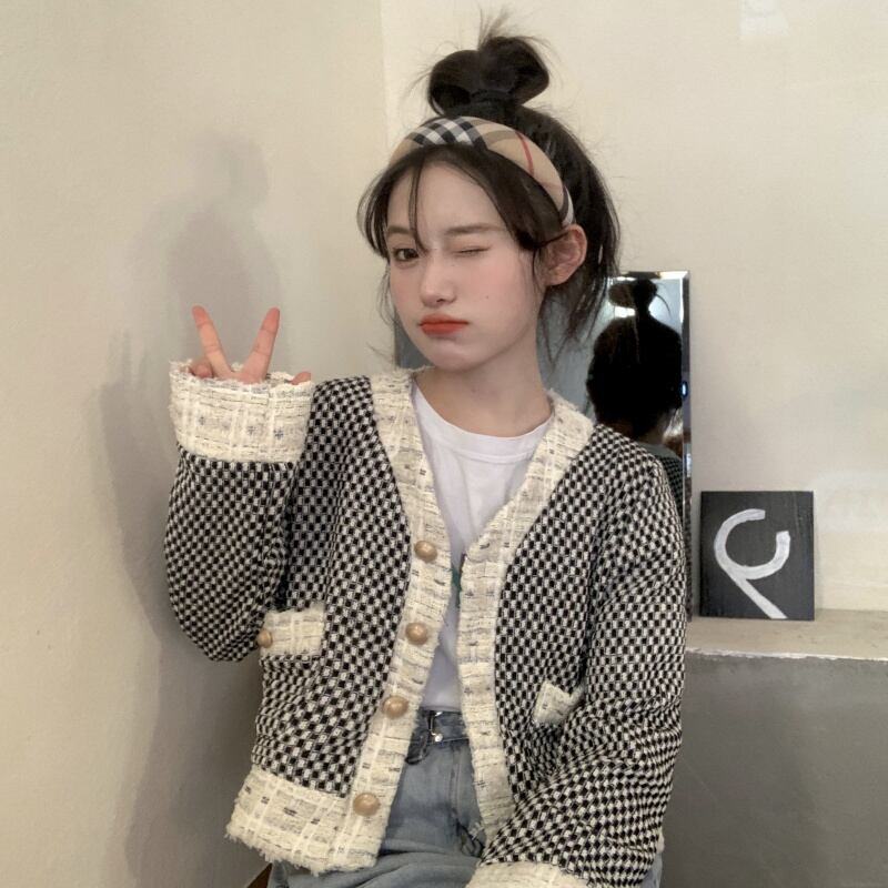 ジャケット オータムウィンターショートツィードスタンダードカーディガン レトロ 秋物 冬物 1号婦人17925160078