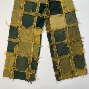 12616 リメイクデニム 再構築 オリーブグリーン パッチワーク W32