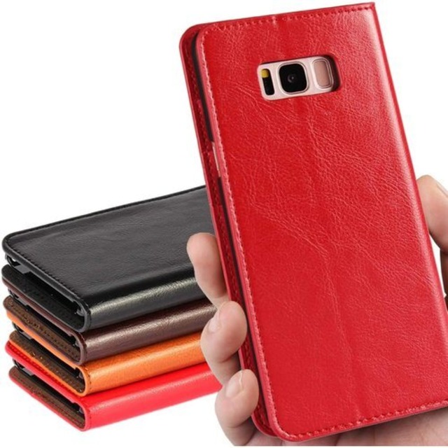 iCoverCase Galaxy S8 SC-02J/SCV36ケース Galaxy S8用ケース レッド 牛革 光沢加工 牛革 カバー 手帳型 携帯カバー カードポケット クレイジーホースのパターン スタンド機能 選べる4色 レッド 29