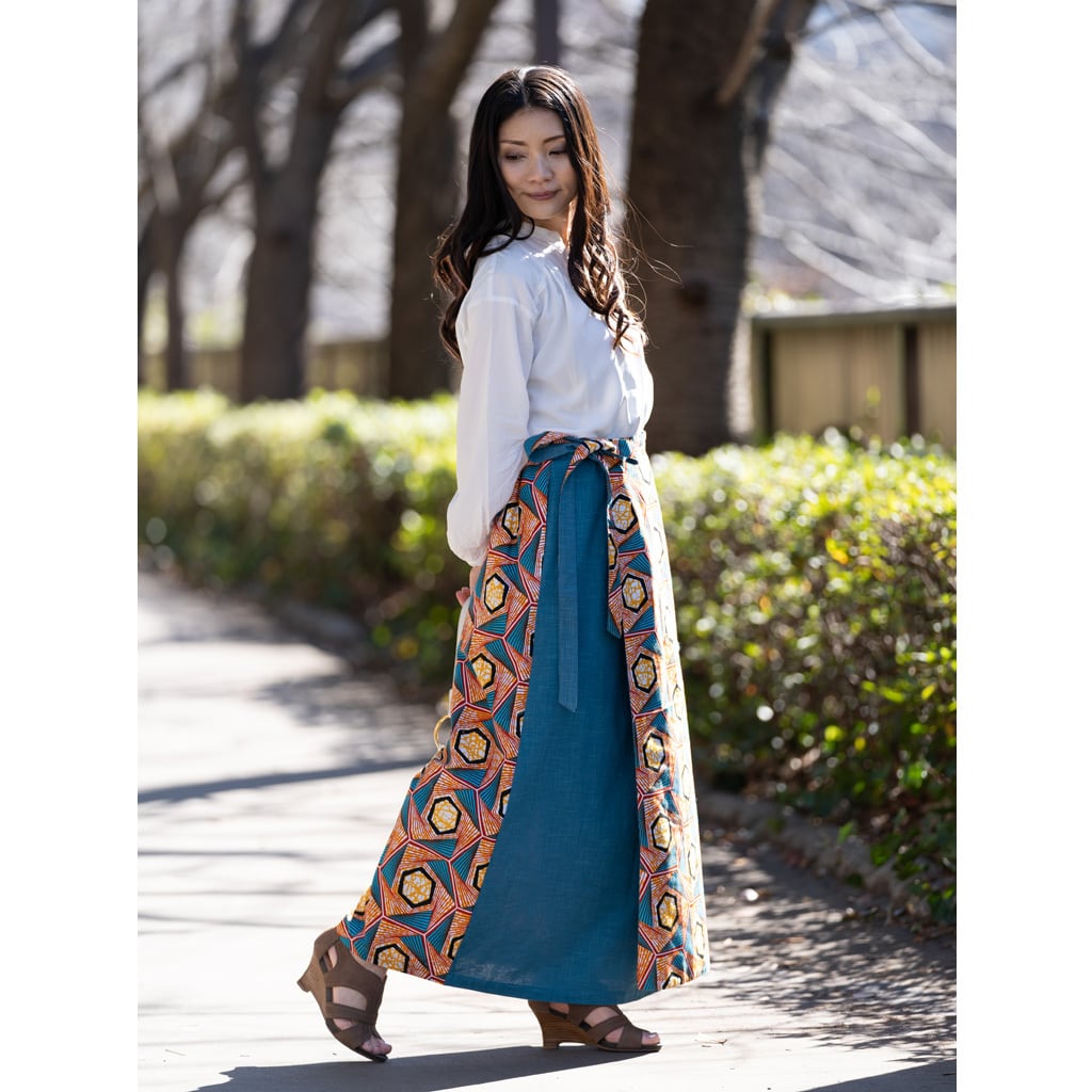 リバーシブルラップスカート スカイブルー ハニカム（日本縫製