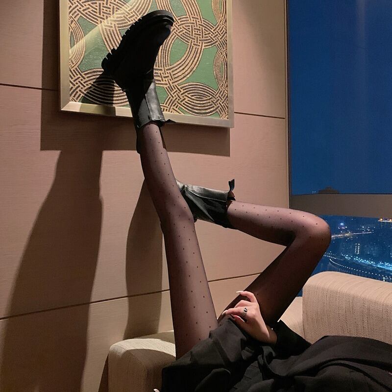 スプリングサマーストッキング ワンピースレギンス ブラックソックス 春物 夏物 タイツ ブラックストロベリース66708078739