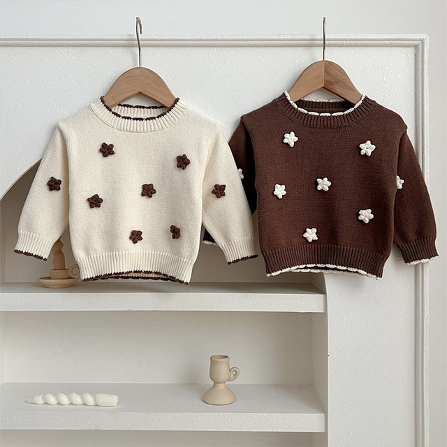 【BABY&KID】春新作韓国風手作り小花のセーター