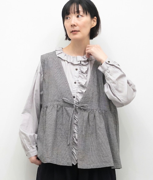 SUN VALLEY サンバレー / 綿麻 平織 切替 ギャザー ベスト