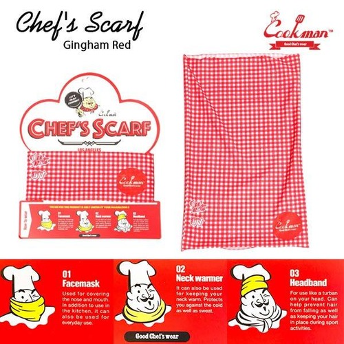 Chef's Scarf Gingham Red シェフスカーフ ギンガム レッド ヘッドバンド フェイスガード ネックウォーマー 3way UVカット COOKMAN