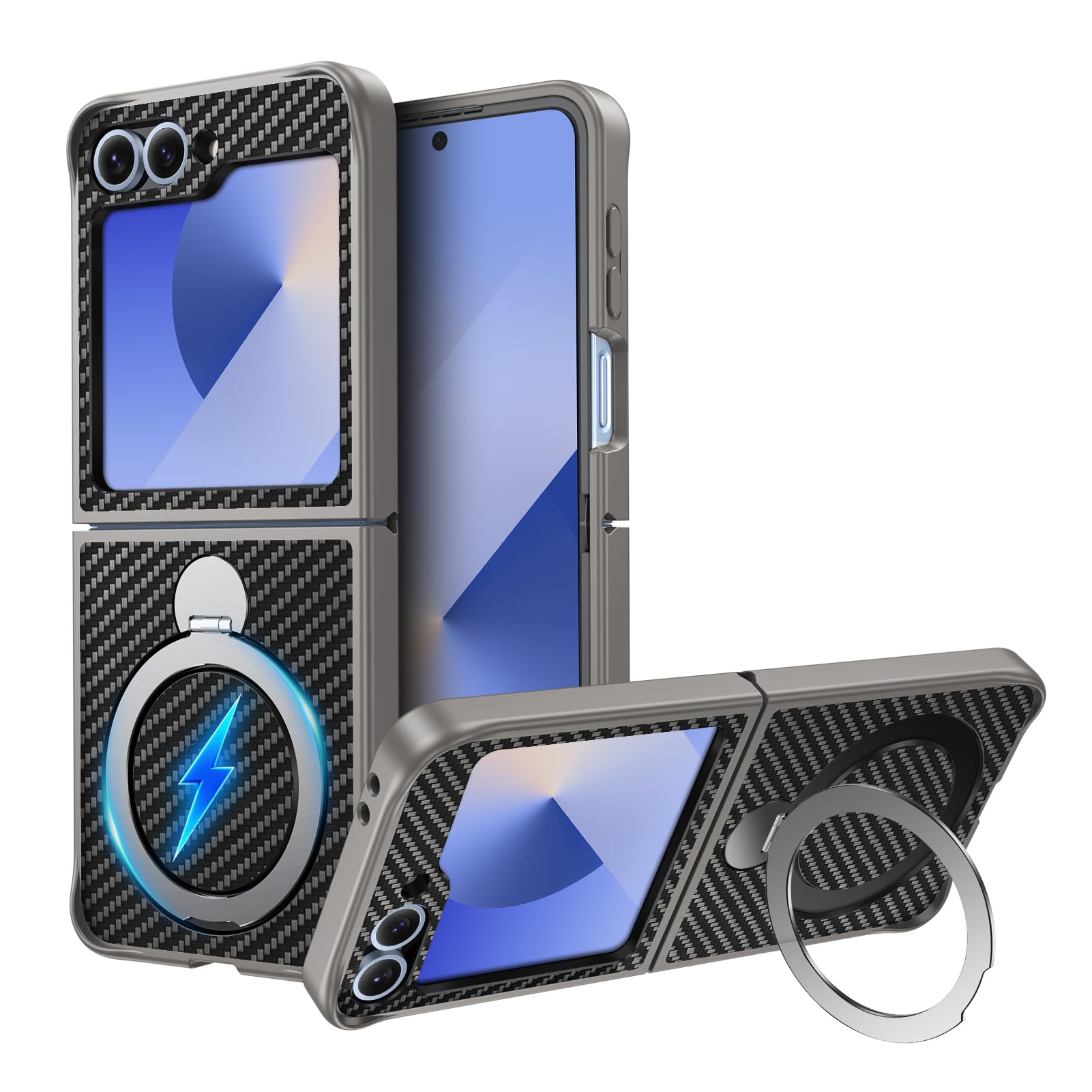 CMYFPOFL 対応 Galaxy Z Flip6/Z Flip5 用の ケース リング360°回転スタンド 耐衝撃 薄型 グレー