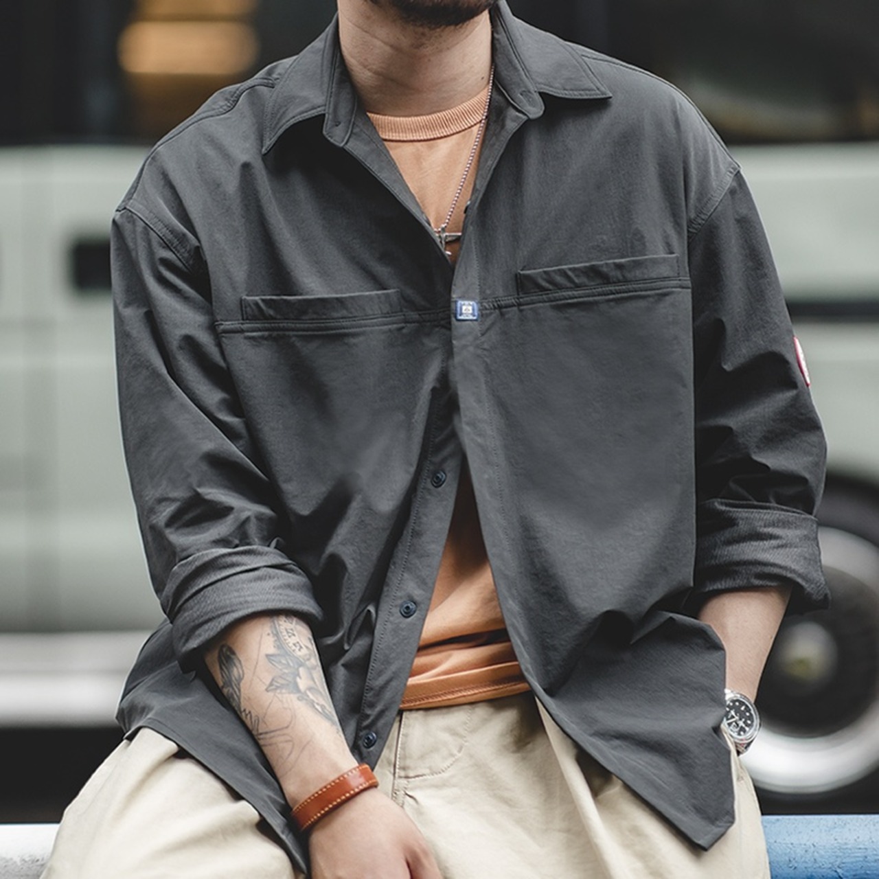 Button-down shirt long sleeve shirt work shirt ◇H0294