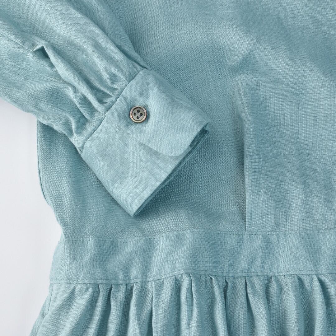 atelier naruse アトリエナルセ リネンシャツギャザーワンピース・アクアブルー 自然な風合いが魅力名ワンピース。ギャザーやプリーツをふんだんに使っています【送料無料】