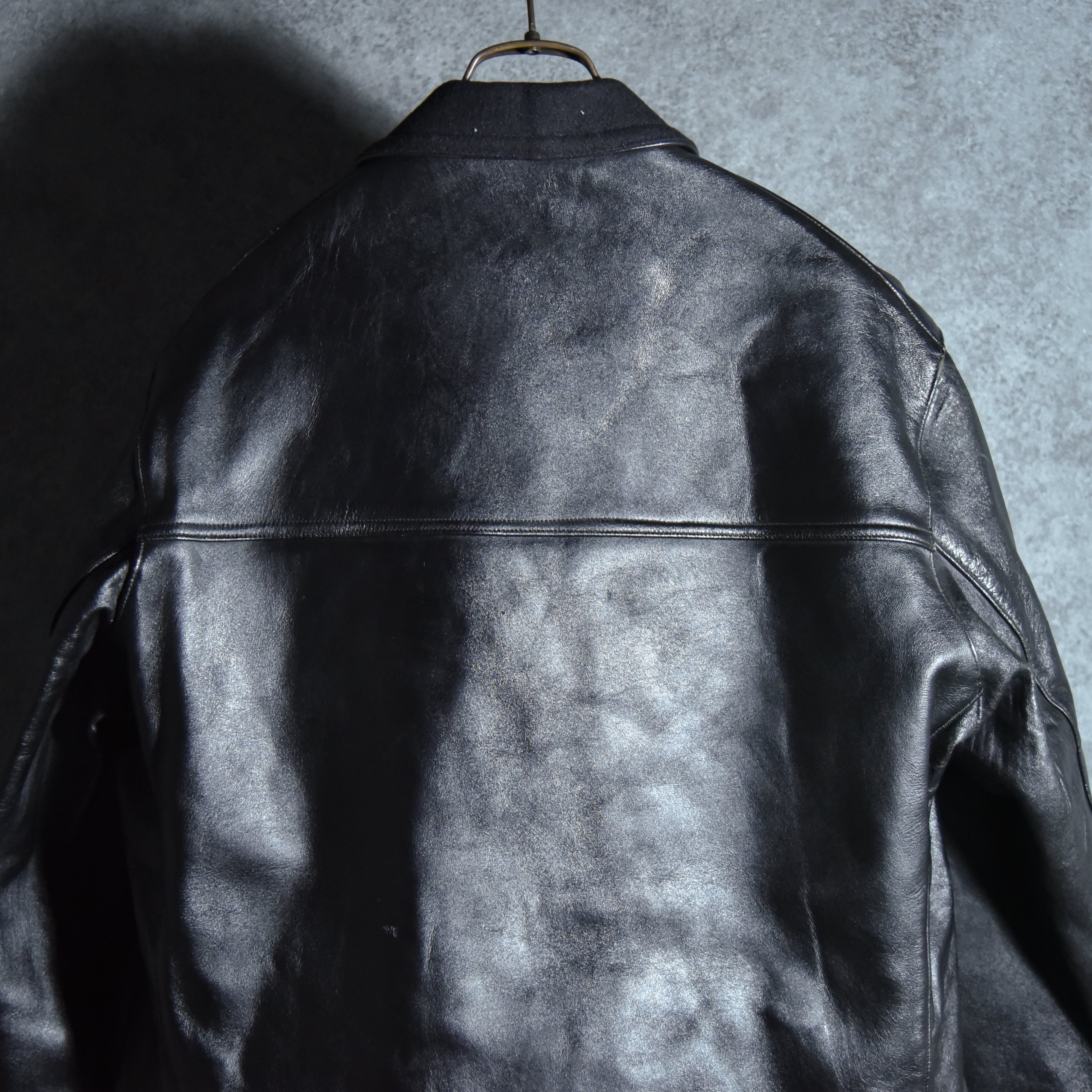 60-70s Le Corbusier Leather Double Breasted Wool Collar Jacket ル