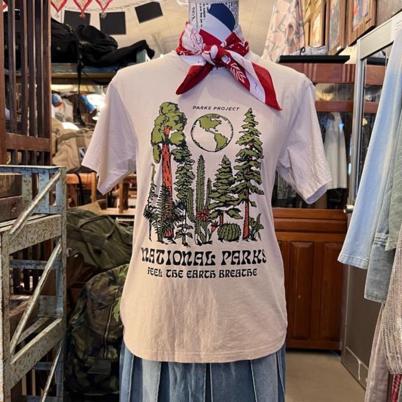 TOPANGA Lady's　PARKS PROJECTシャツ　Sサイズ　Mサイズ　Lサイズ　ベージュ　ファッション　Tシャツ　ロゴシャツ　ユニセックス　植物