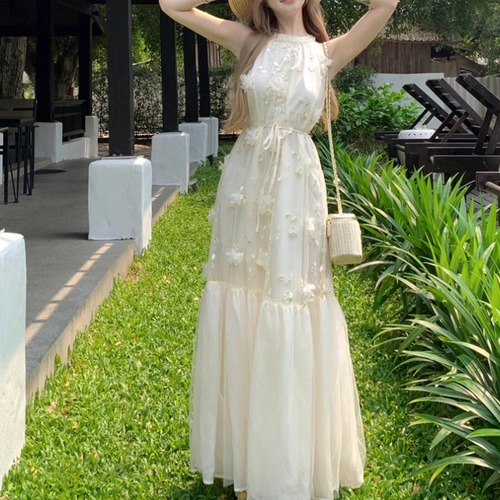 アメリカンスリーブシフォンフラワーマキシワンピ ・69738