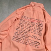 70s　バックプリント　ボックス　ポリ混　長袖シャツ　サーモンピンク 古着