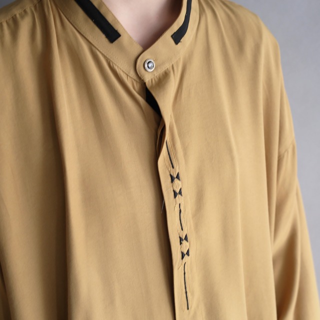 fry front embroidery design band collar big shirt