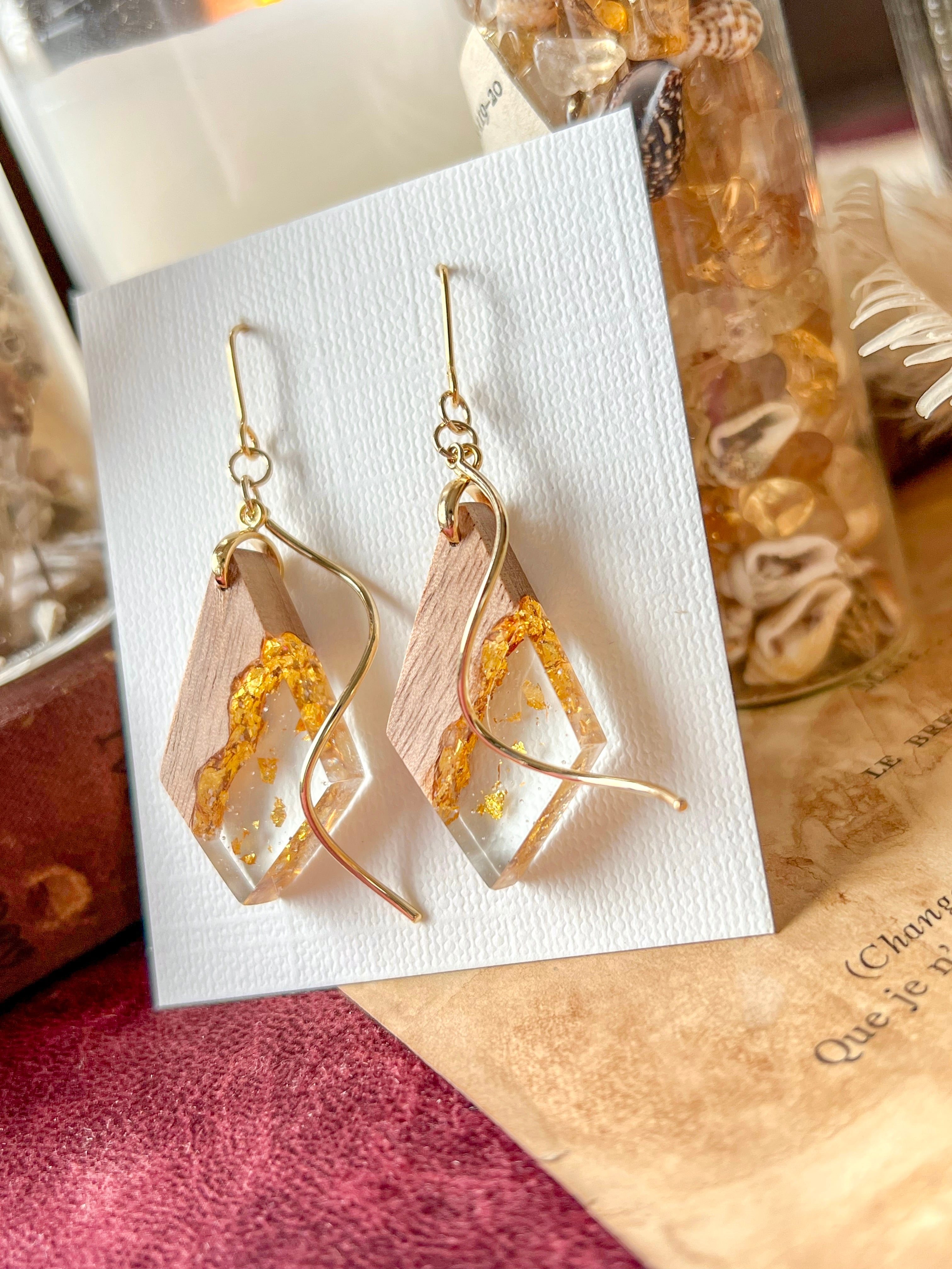 金箔】ダイヤのウッドレジンピアス＆イヤリング | frontnorth