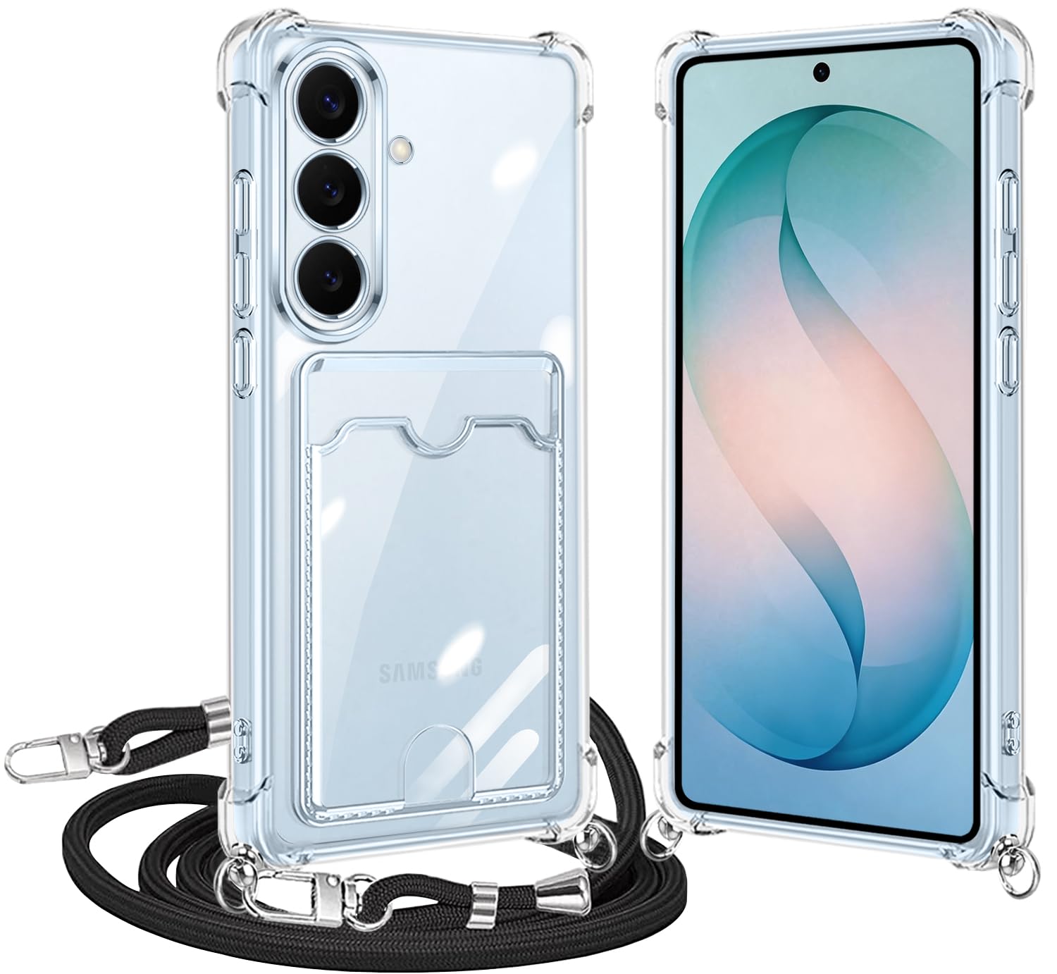 ATUSIDUN Galaxy S26 用 ケース クリア ショルダー galaxy s26 SG-51G SCG36 カバー カード収納 ギャラクシーs26 スマホケース 肩掛け 首かけ 斜めがけ 縄掛け ケース TPU 耐衝撃 薄型 軽量 財布型 スマホケース 調節可能な 落下防止 紛失防止 シリコン ケース(透明 )