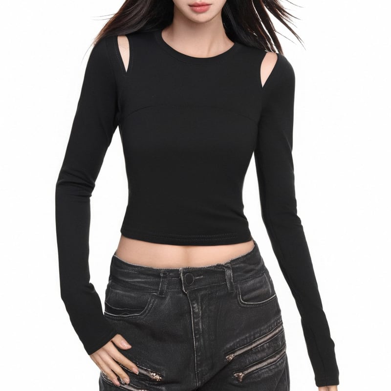 cutout design crew neck cropped top la1314