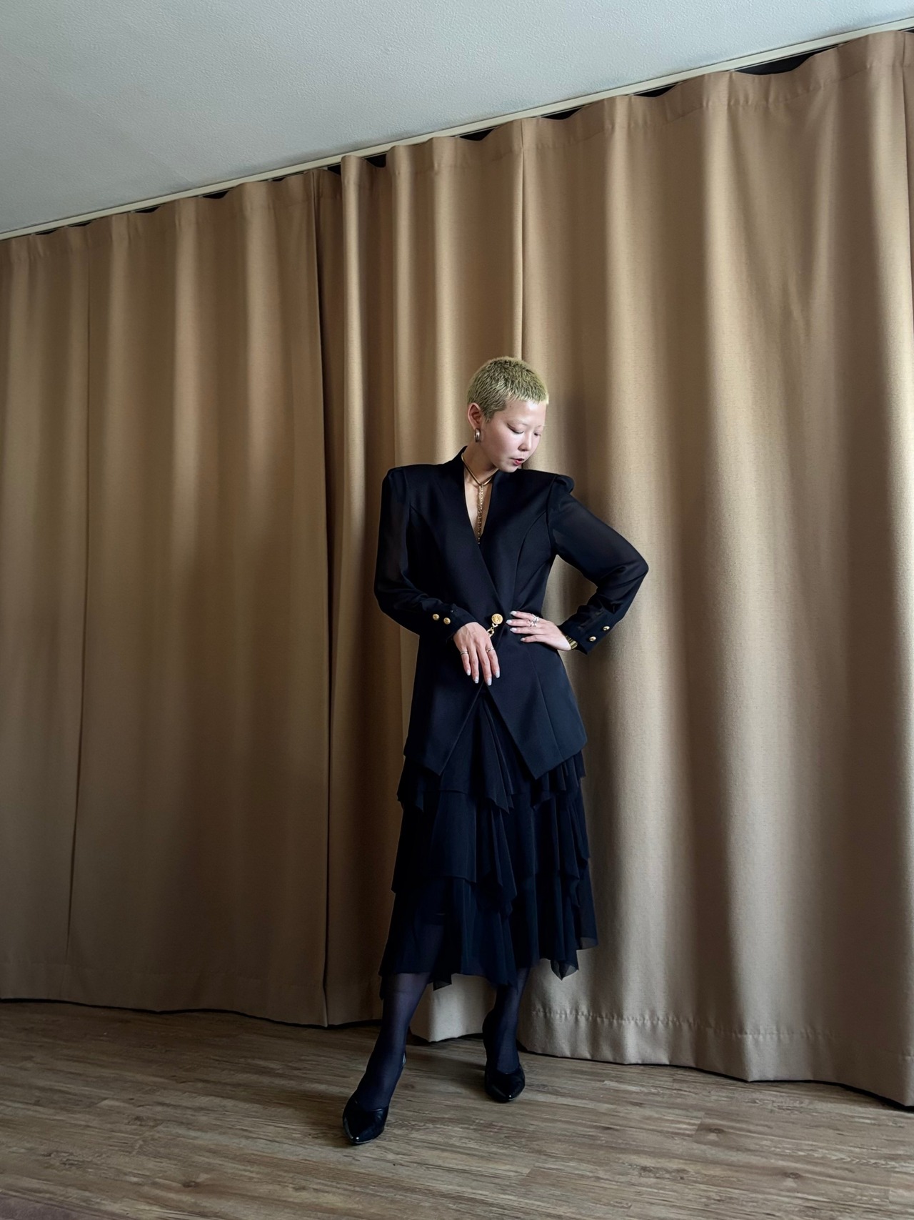 MADE IN JAPAN black sheer sleeve jacket-4736-6