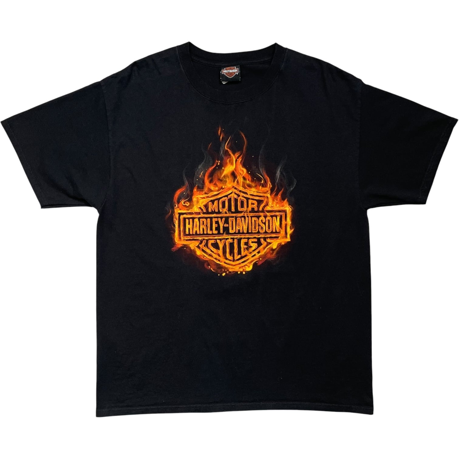 《L》Harley-Davidson ハーレーダビッドソン Tシャツ フレイム フロントプリント バックプリント ブラック no.10095