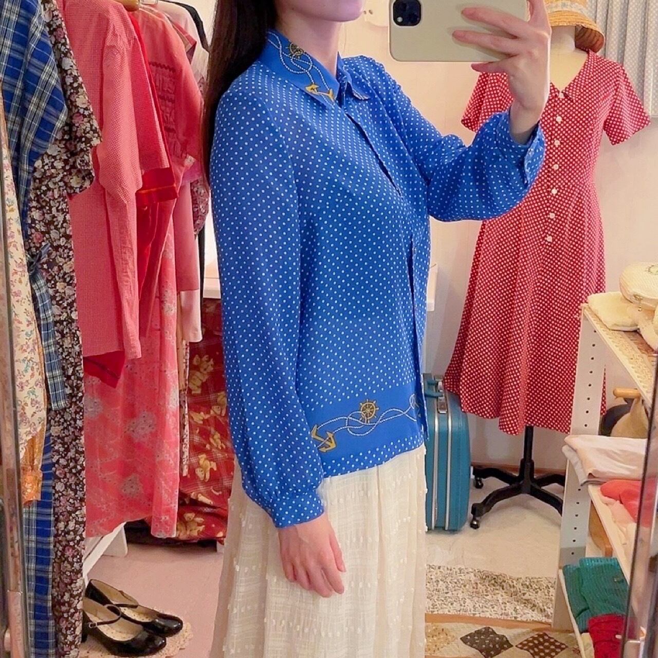 marine dot blue shirt