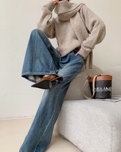 V-neck loose knit & Stole T20343