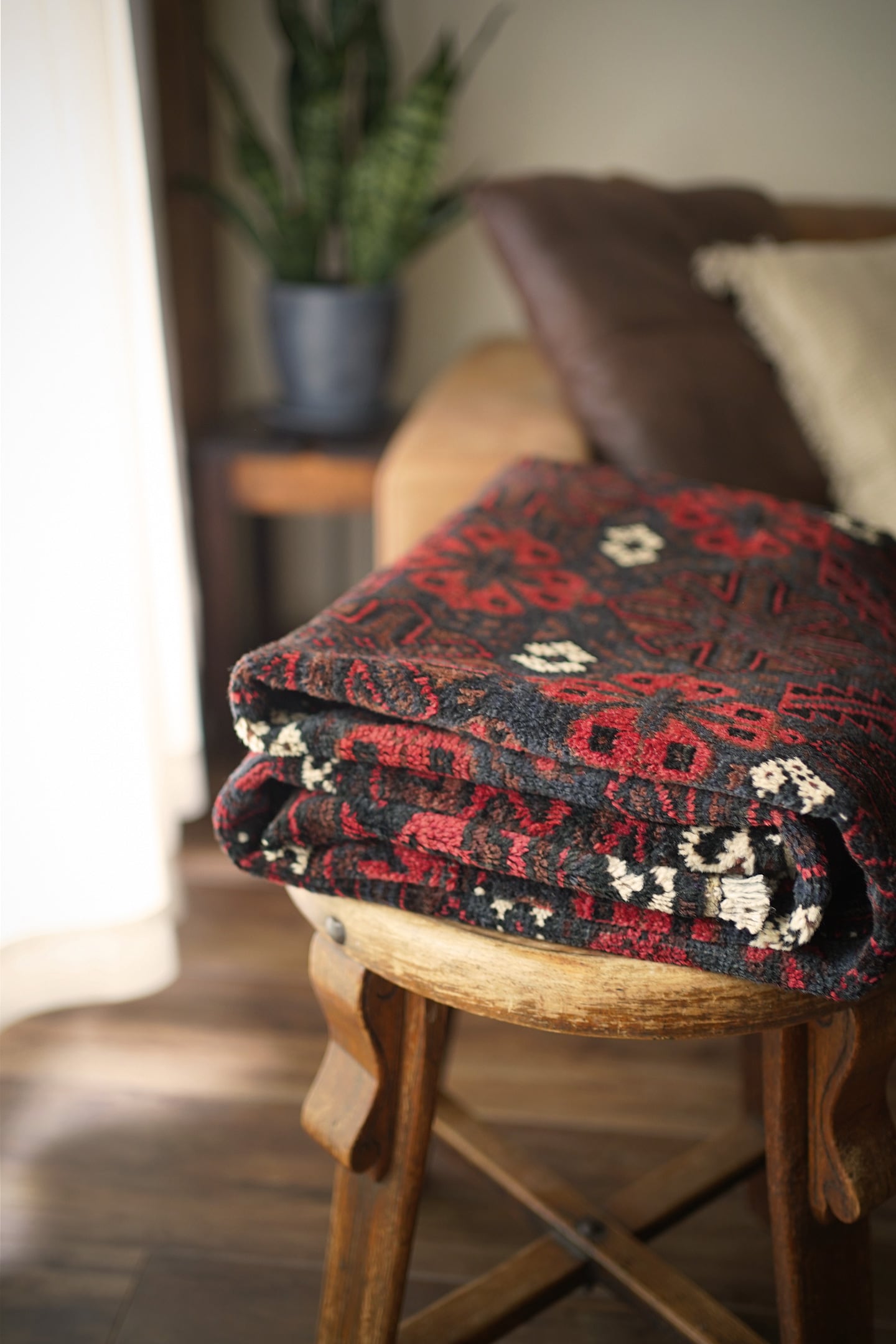 857】Semi Antique Baluch Mina khani rug 1980's