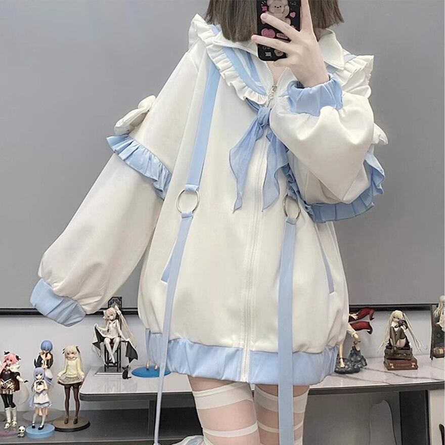 【即納XL】【天使界隈】ふわふわセーラー襟 ドルマンブルゾン 切り替え袖 レッグ ウォーマー付き