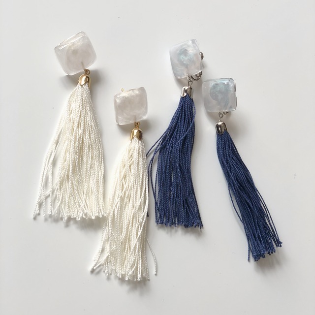 パールスクエアタッセルピアス / イヤリング｜画像1