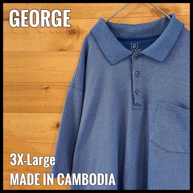 【GEORGE】3XL ビッグサイズ オーバーサイズ ポロシャツ 柄物 総柄 ブルー US古着 アメリカ古着