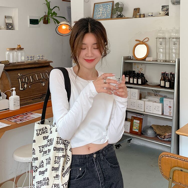 ベーシックホワイトTシャツ オータムショートルーズトップス ロング 秋物 モンロー98306943315