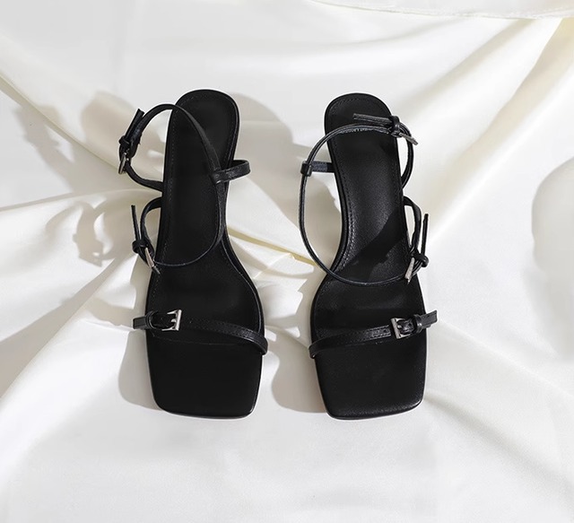 open toe strap medium heel sandals 2colors【2024012705】