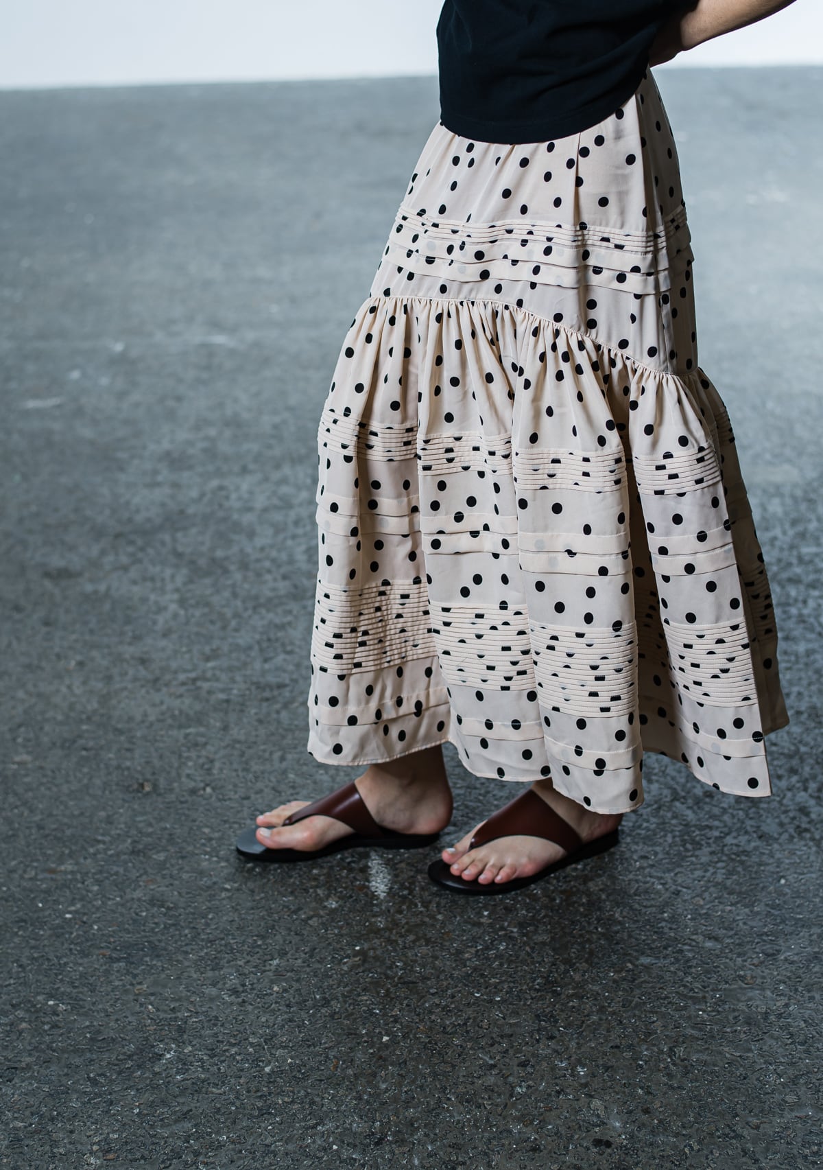 RELEVE　Polka dots Tuck Skirt　ドット　ロングスカート Polka dots Tuck Skirt | RELEVE
