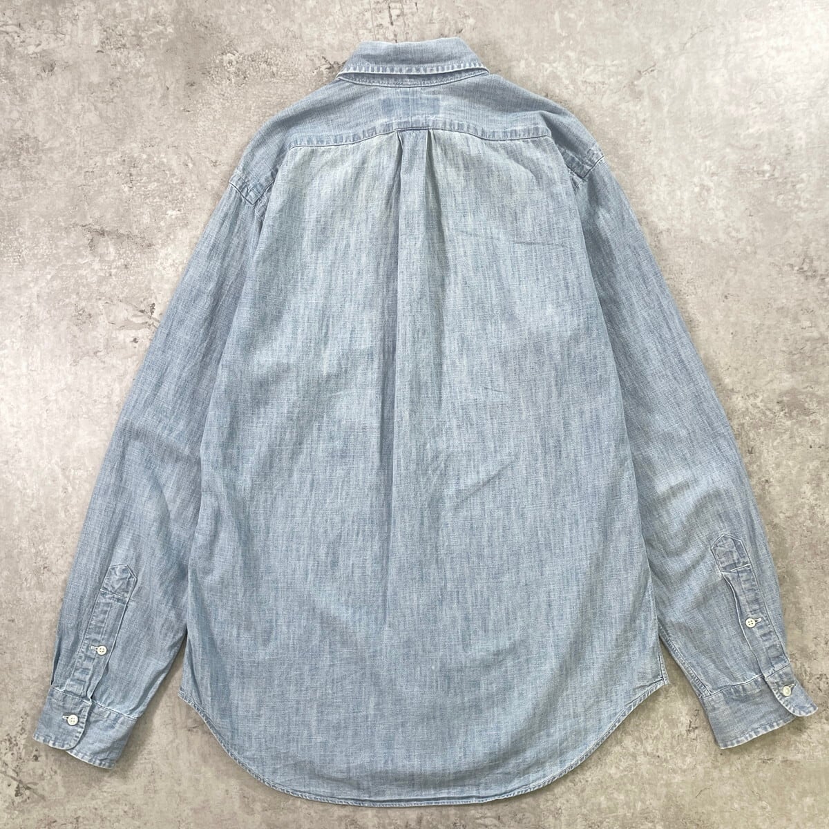 90s 香港製 ポロラルフローレン グレーデニムシャツ シャンブレー L 90年代 Ralph Lauren ラルフローレン CLASSIC FIT シャンブレーシャツ