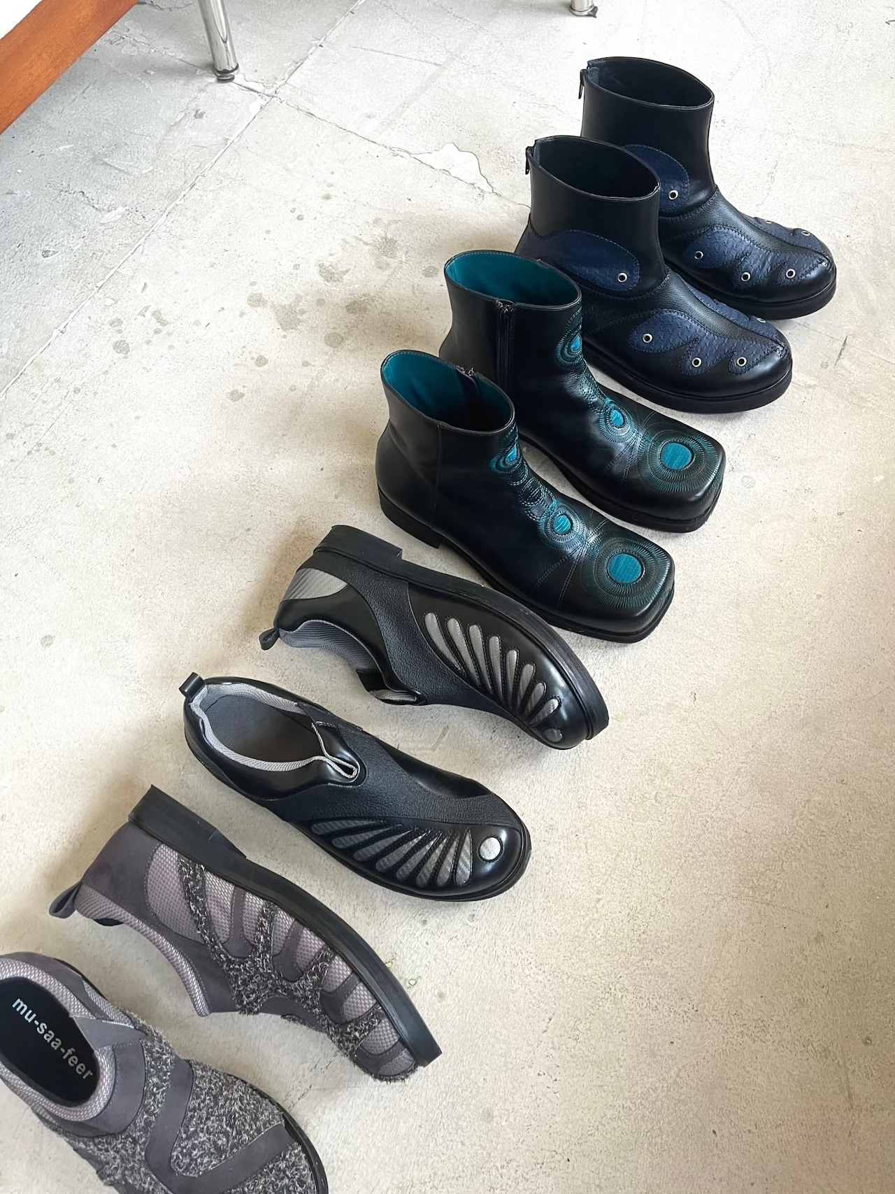 54A0 × musaafeer Ankle Embroidery Square Toe Boots