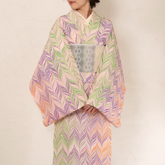 〈Sunset Macaron〉矢羽柄 × ドット〜洗えるきもの（シルジェリー）〜