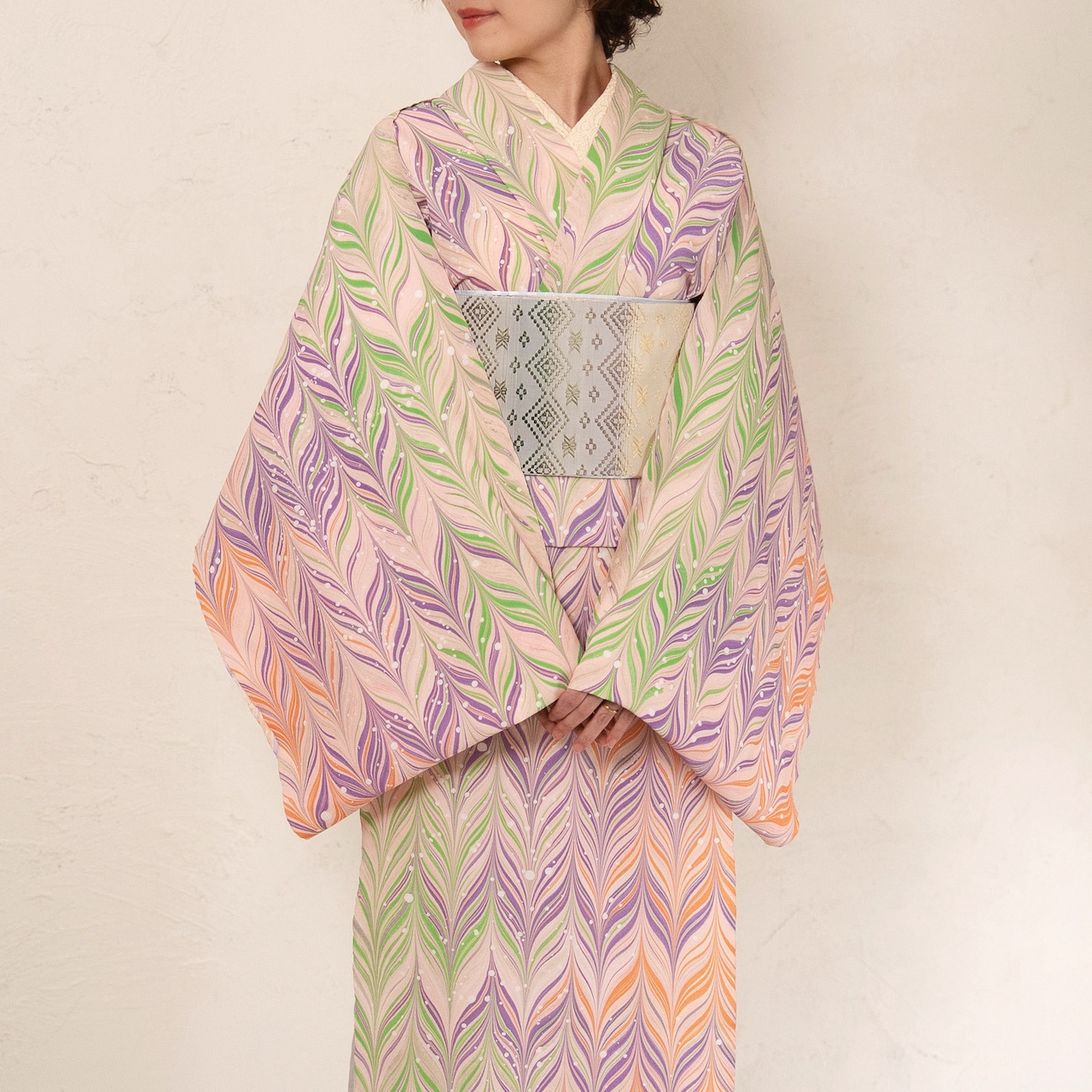 〈Sunset Macaron〉矢羽柄 × ドット〜洗えるきもの(シルジェリー)〜