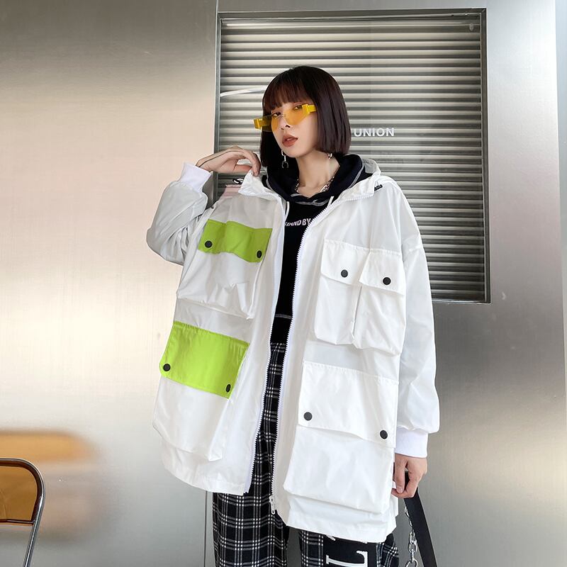 レディースフードスプリング薄手ジャケット 春物 ポケット多め マルチポケット ラブタオタオダレンハウス30858136649