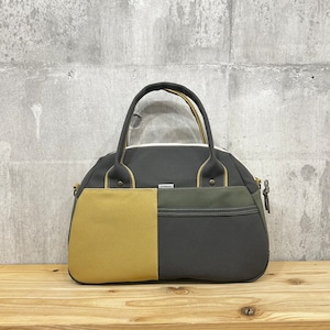 -* Boston Bag *- ブロック切替デザイン【アスファルトグレー×ベージュ×ジャングル】