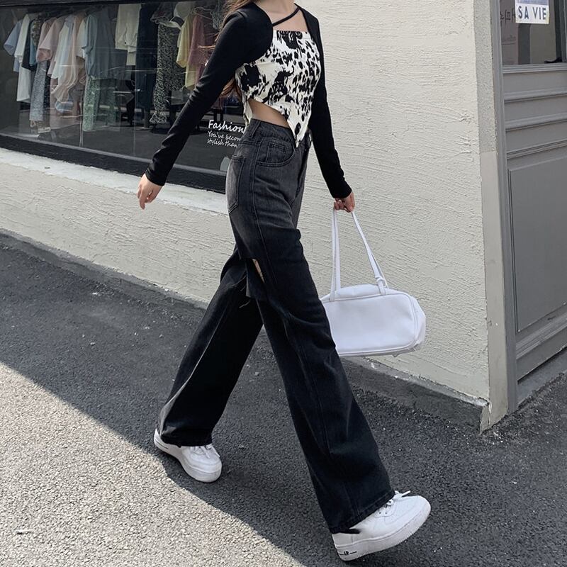 ジーンズ ハイウェストウェストルーズサマーパンツ ストリート 夏物 試着室75308168734